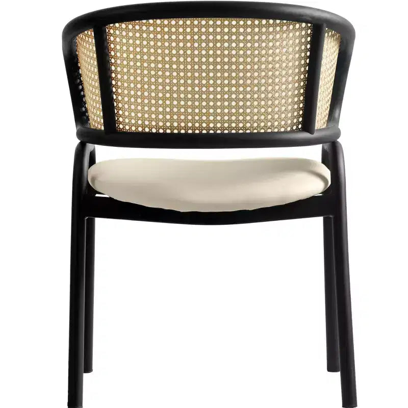 Chaise de salle à manger LeisureMod Ervilla en osier avec assise en cuir et cadre en acier noir, assise confortable pour salles à manger et cuisines