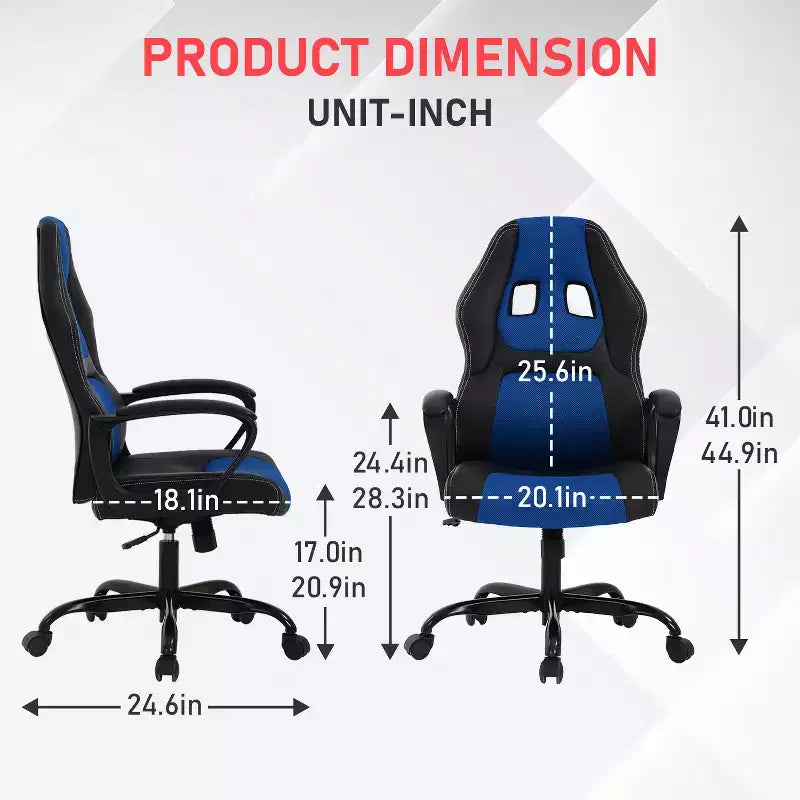 BestMassage Chaise de jeu Chaise de bureau avec soutien lombaire Hauteur réglable Cuir PU Chaise de direction pour femmes, hommes et adultes