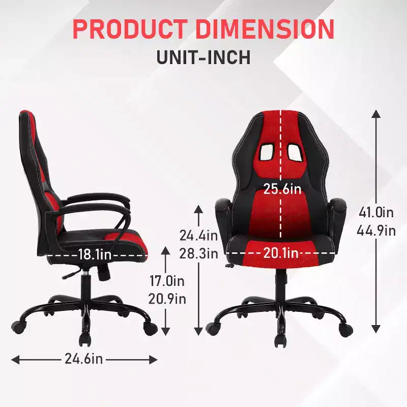 BestMassage Chaise de jeu Chaise de bureau avec soutien lombaire Hauteur réglable Cuir PU Chaise de direction pour femmes, hommes et adultes