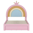 Lit plateforme ModernLuxe en velours capitonné, design arc-en-ciel, taille double/pleine, avec tiroir de rangement, rose