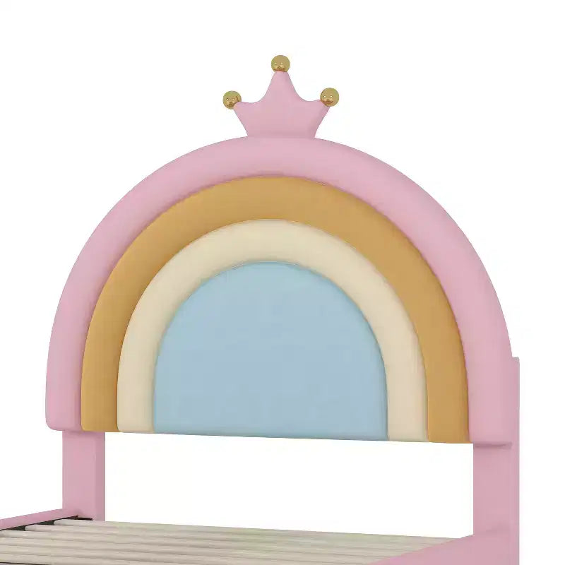 Lit plateforme ModernLuxe en velours capitonné, design arc-en-ciel, taille double/pleine, avec tiroir de rangement, rose