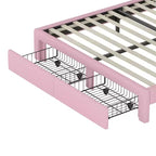 Lit plateforme ModernLuxe en velours capitonné, design arc-en-ciel, taille double/pleine, avec tiroir de rangement, rose