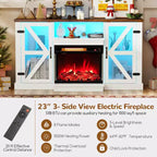 Meuble TV Costway 58" avec cheminée électrique à 3 côtés en verre de 23" et lumières LED 20 couleurs