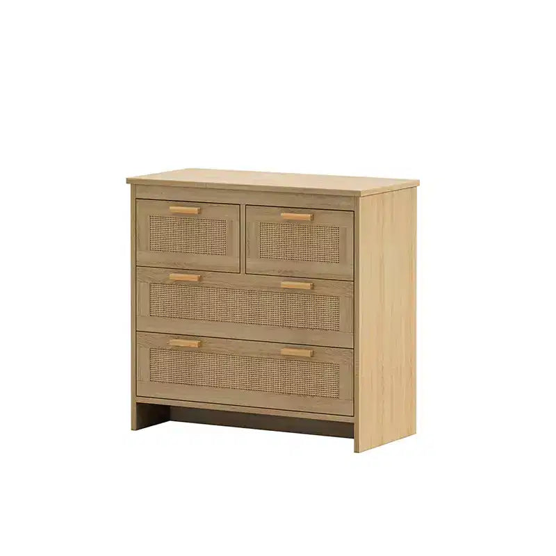 Commode 4 tiroirs Armoire de rangement moderne en rotin Meuble en bois pour chambre à coucher, salon, salle à manger, couloirs