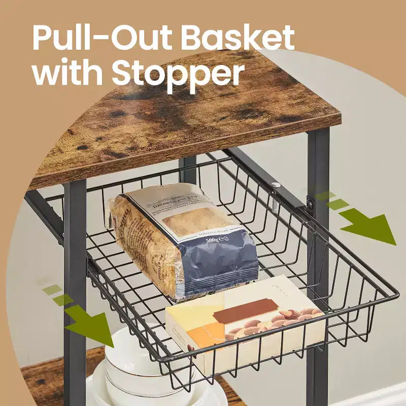 Étagère de Boulanger, Support de Four à Micro-ondes, Étagère de Rangement de Cuisine avec Panier en Fil, 6 Crochets et Étagères