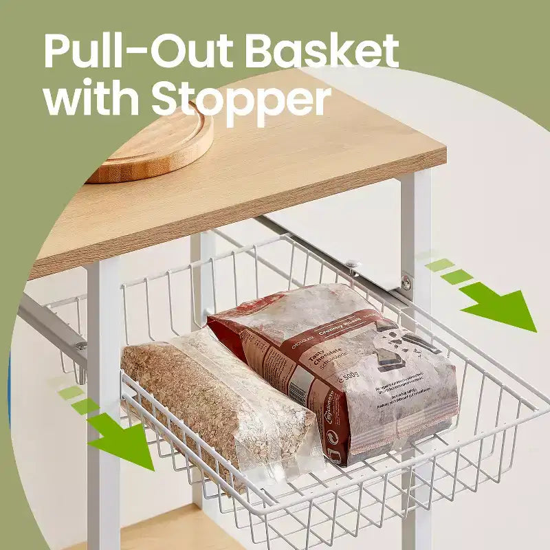 Étagère de Boulanger, Support de Four à Micro-ondes, Étagère de Rangement de Cuisine avec Panier en Fil, 6 Crochets et Étagères
