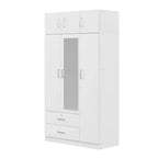 Whisen Wood – Armoire de chambre en bois avec miroir, 2 tiroirs, étagères, tringle à vêtements et compartiment supérieur