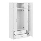 Whisen Wood – Armoire de chambre en bois avec miroir, 2 tiroirs, étagères, tringle à vêtements et compartiment supérieur
