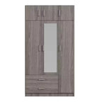 Whisen Wood – Armoire de chambre en bois avec miroir, 2 tiroirs, étagères, tringle à vêtements et compartiment supérieur