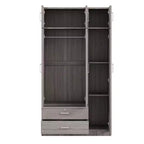 Whisen Wood – Armoire de chambre en bois avec miroir, 2 tiroirs, étagères, tringle à vêtements et compartiment supérieur