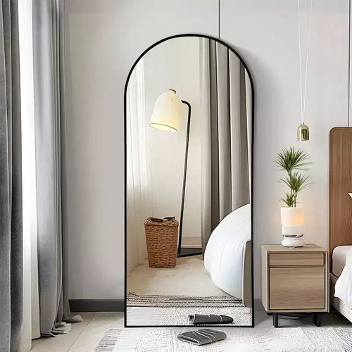 Aluminum Alloy Thin-Frame Full-Length Mirror with Right-Angled Arch Design