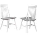 Kings Brand Furniture  Milford Windsor Wood Slat Back White/Gray Dining Side Chairs, Set of 2