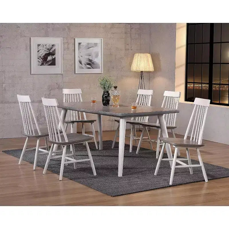 Kings Brand Furniture Chaises de salle à manger Milford Windsor en bois à lattes, dossier blanc/gris, lot de 2