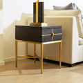 JTH LUXE Kingsly 16 Wide Contemporary Gla m Storage Side Table, Espresso Black Birchwood & Veneer