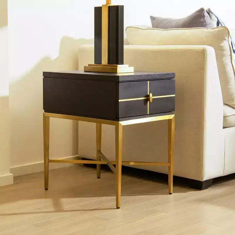 JTH LUXE Kingsly 16 Wide Contemporary Gla m Storage Side Table, Espresso Black Birchwood & Veneer