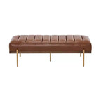 Christopher Knight Home Brimley Modern 55 W Faux Leather Channel Tufted Ottoman with Gold Base