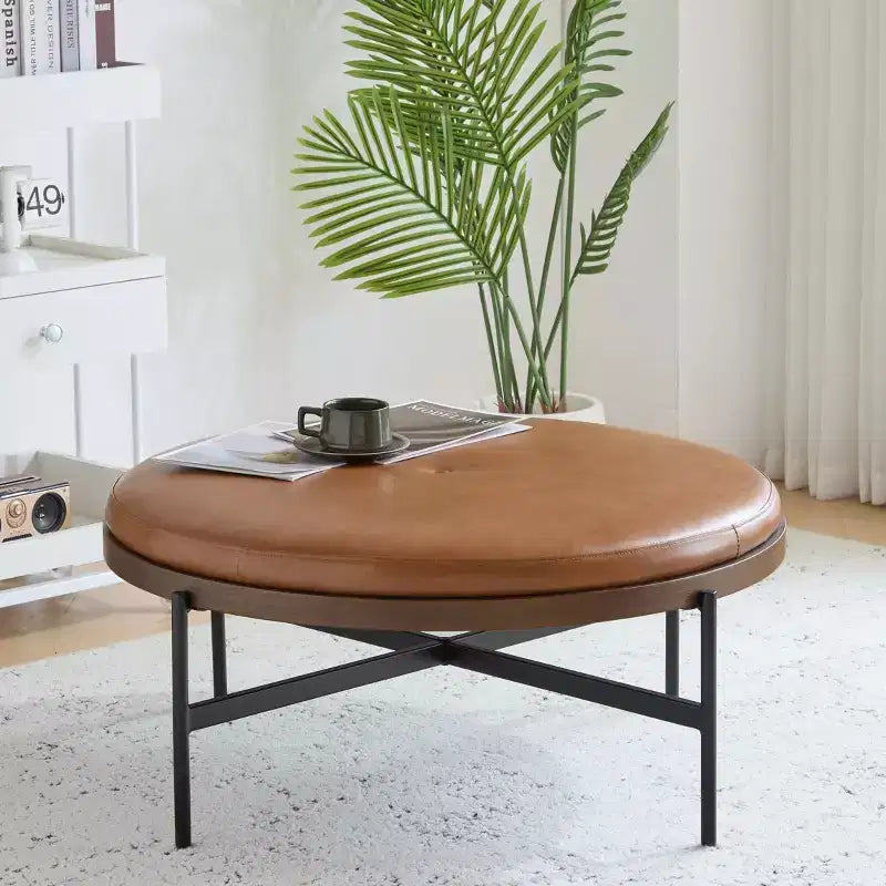 Christopher Knight Home Crestholm — Pouf rond moderne rembourré avec pieds en fer