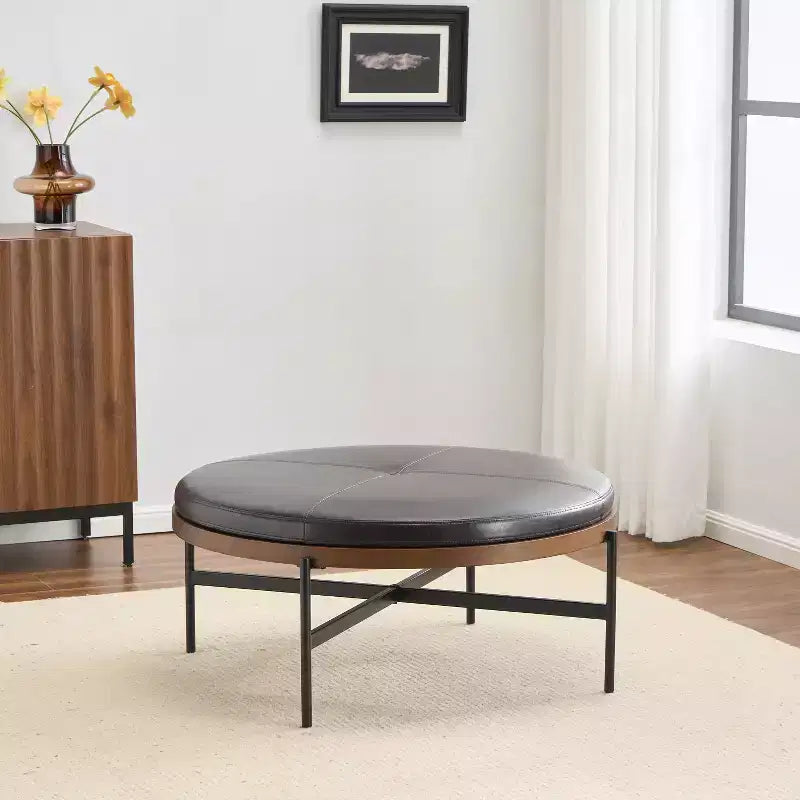 Christopher Knight Home Crestholm — Pouf rond moderne rembourré avec pieds en fer
