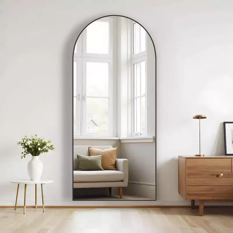 Miroir PexFix 71x31 avec cadre en métal arqué, miroir de sol en noir