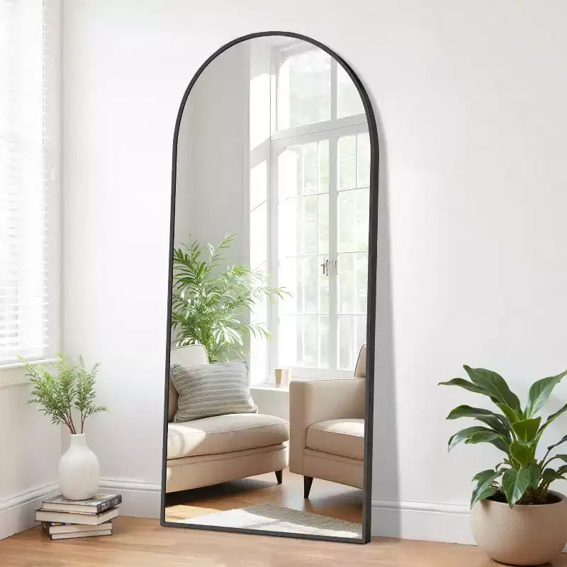 Miroir PexFix 71x31 avec cadre en métal arqué, miroir de sol en noir