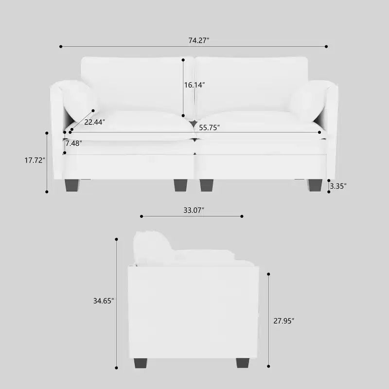 Christopher Knight Home Meroy Canapé Causeuse Moderne du Milieu du Siècle 74,27'' avec Poche Latérale