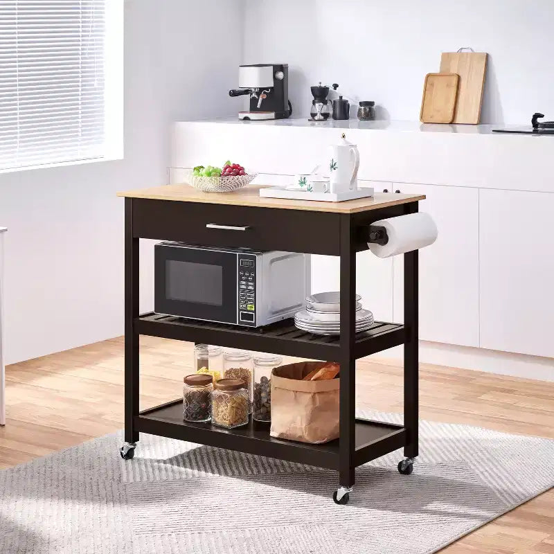 Yaheetech Desserte de cuisine roulante de 102 cm avec étagères de rangement et tiroir
