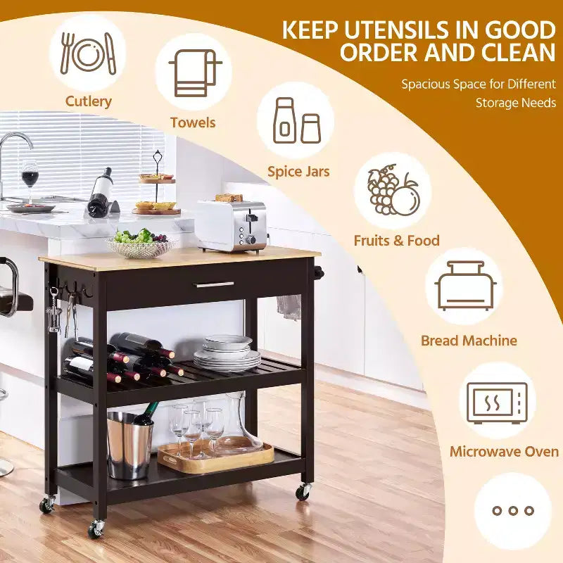 Yaheetech Desserte de cuisine roulante de 102 cm avec étagères de rangement et tiroir