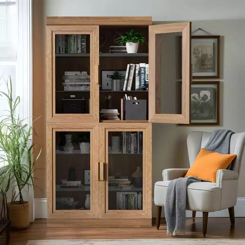 PexFix Meuble d'appoint en bois 31x31x16 avec étagère réglable, meuble de rangement, porte vitrée naturelle