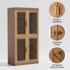 PexFix Meuble d'appoint en bois 31x31x16 avec étagère réglable, meuble de rangement, porte vitrée naturelle