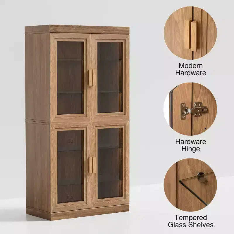 PexFix Meuble d'appoint en bois 31x31x16 avec étagère réglable, meuble de rangement, porte vitrée naturelle