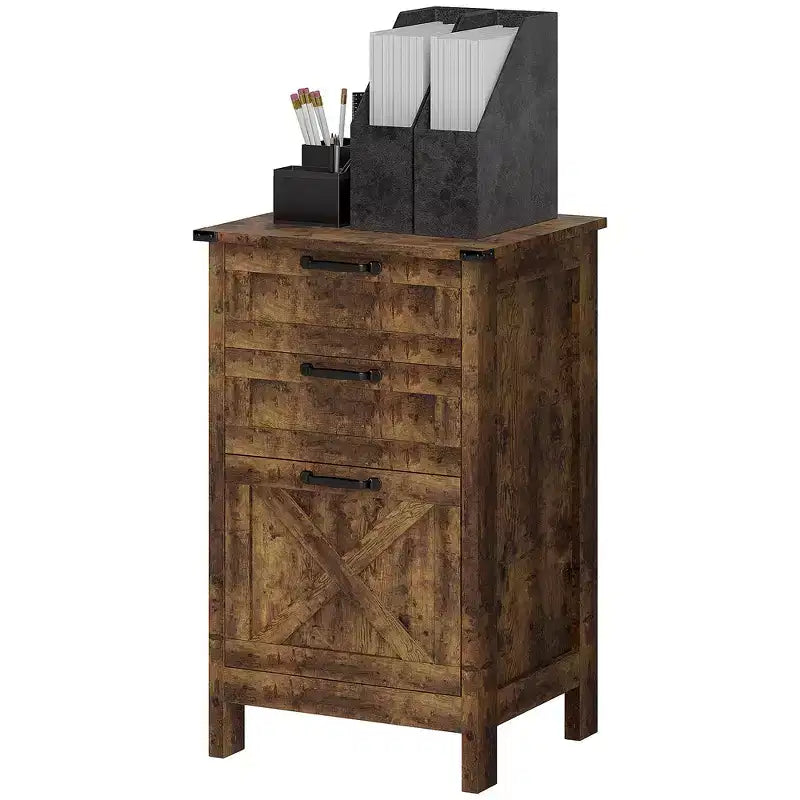 HOMCOM Meuble de Rangement 3 Tiroirs, Classeur pour Dossiers Suspendus A4/Lettre, Support d'Imprimante Rustique avec Rangement pour Bureau à Domicile