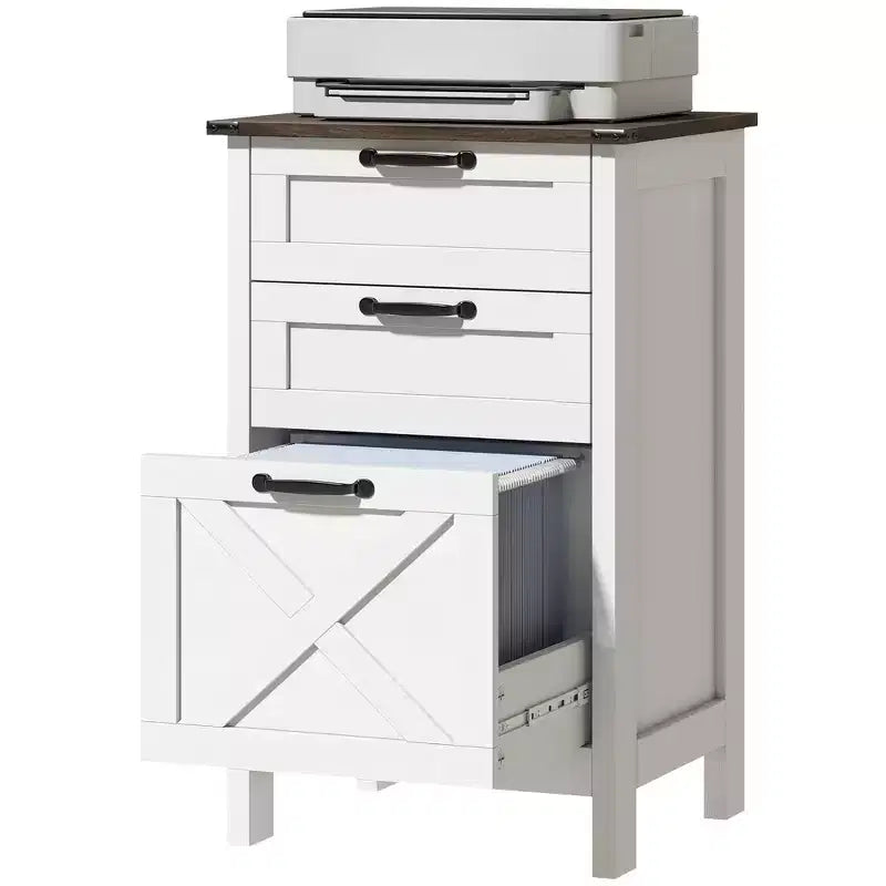 HOMCOM Meuble de Rangement 3 Tiroirs, Classeur pour Dossiers Suspendus A4/Lettre, Support d'Imprimante Rustique avec Rangement pour Bureau à Domicile