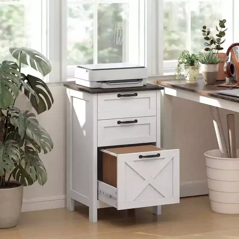 HOMCOM Meuble de Rangement 3 Tiroirs, Classeur pour Dossiers Suspendus A4/Lettre, Support d'Imprimante Rustique avec Rangement pour Bureau à Domicile