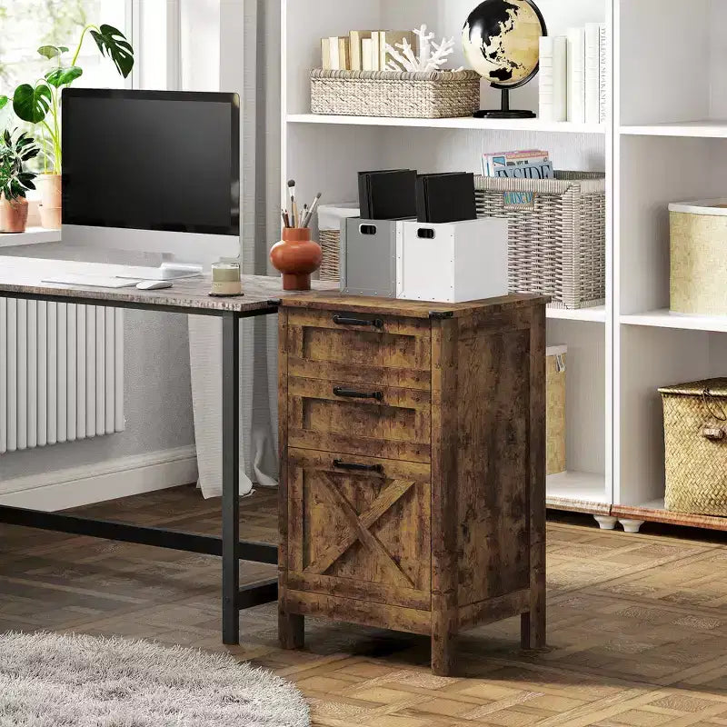 HOMCOM Meuble de Rangement 3 Tiroirs, Classeur pour Dossiers Suspendus A4/Lettre, Support d'Imprimante Rustique avec Rangement pour Bureau à Domicile