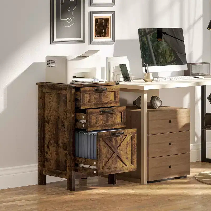 HOMCOM Meuble de Rangement 3 Tiroirs, Classeur pour Dossiers Suspendus A4/Lettre, Support d'Imprimante Rustique avec Rangement pour Bureau à Domicile