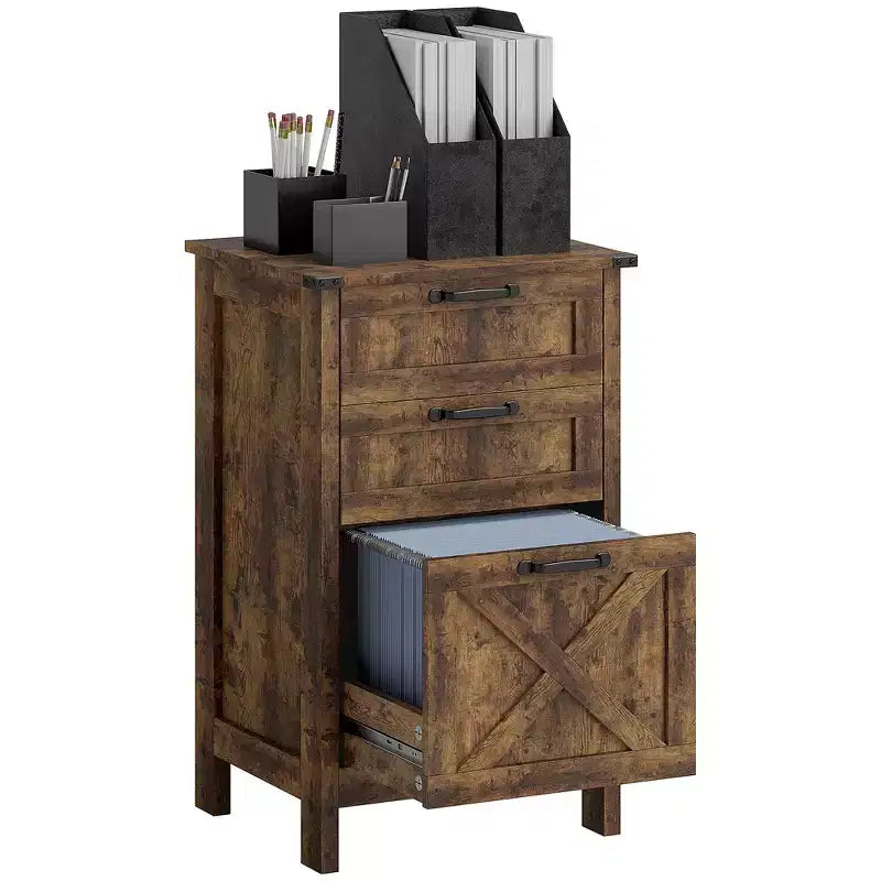 HOMCOM Meuble de Rangement 3 Tiroirs, Classeur pour Dossiers Suspendus A4/Lettre, Support d'Imprimante Rustique avec Rangement pour Bureau à Domicile
