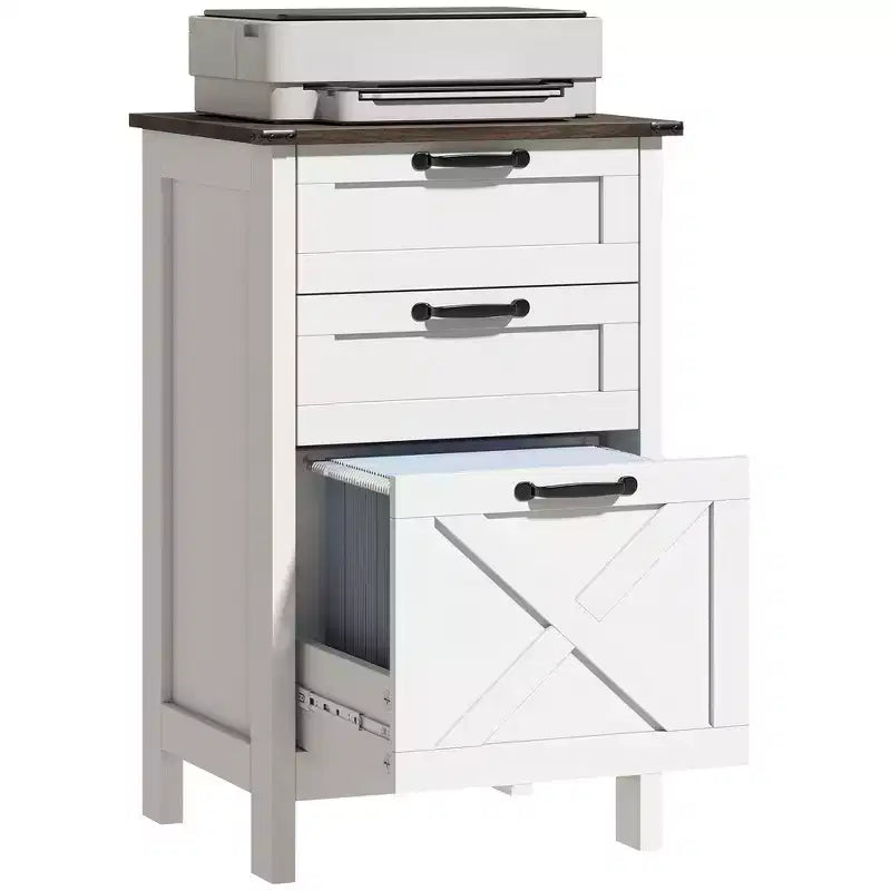 HOMCOM Meuble de Rangement 3 Tiroirs, Classeur pour Dossiers Suspendus A4/Lettre, Support d'Imprimante Rustique avec Rangement pour Bureau à Domicile