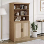 PexFix 31x31x16 Meuble d'appoint en rotin et bois avec étagère réglable Meuble de rangement naturel