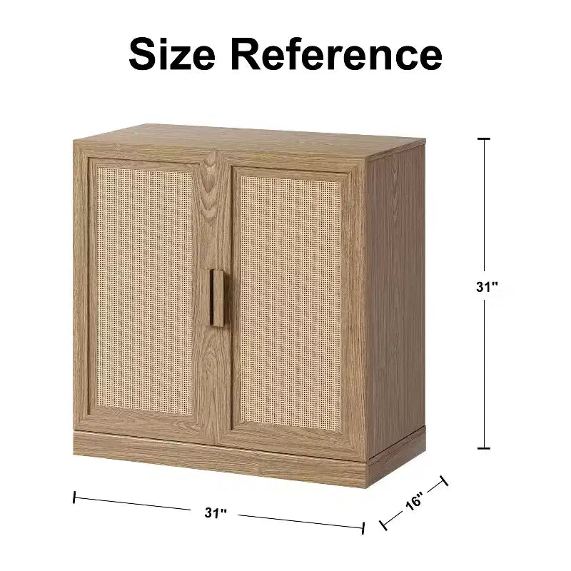 PexFix 31x31x16 Meuble d'appoint en rotin et bois avec étagère réglable Meuble de rangement naturel