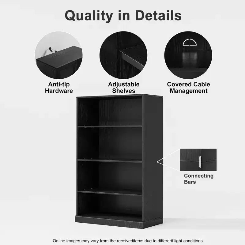PexFix 49x31x16 Meuble d'appoint en bois avec étagère réglable Meuble de rangement sans porte Noir