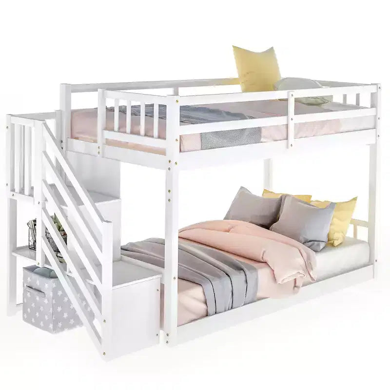 Lit superposé jumeau sur jumeau Whisen Wood avec échelle de rangement