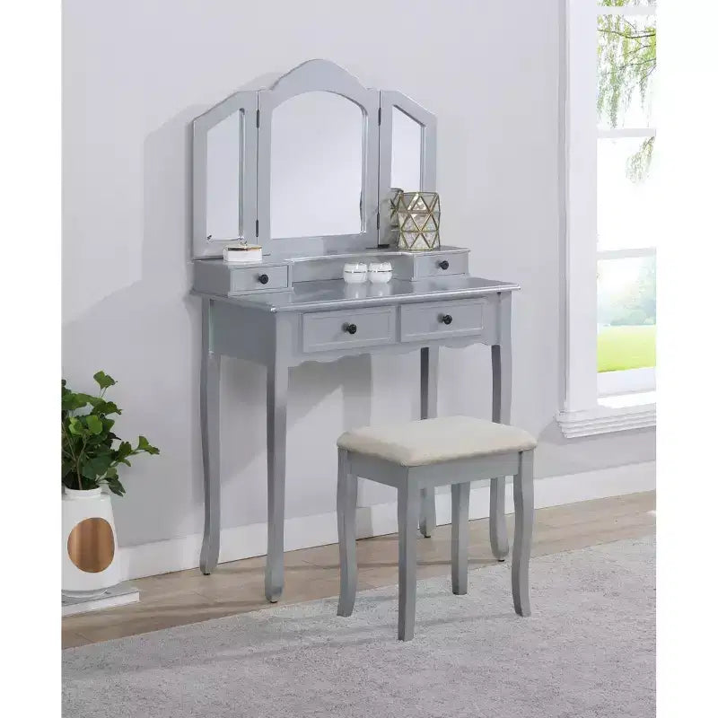 Sanlo Table de Maquillage et Chaise, Or Rose