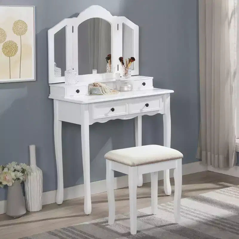 Sanlo Table de Maquillage et Chaise, Or Rose