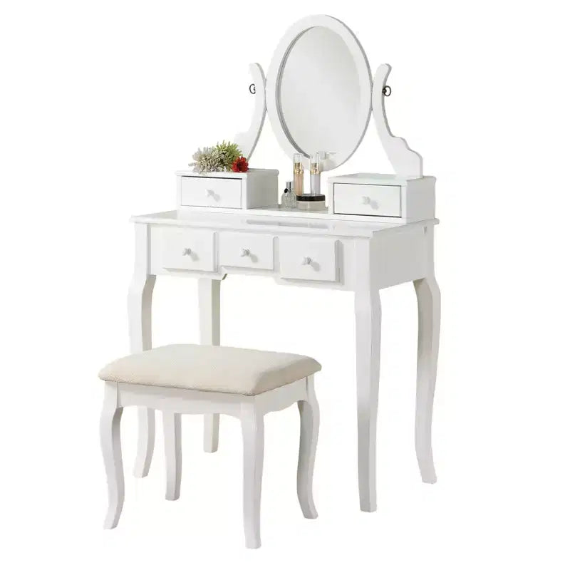 Ensemble table de toilette et chaise Ashley Wood, blanc