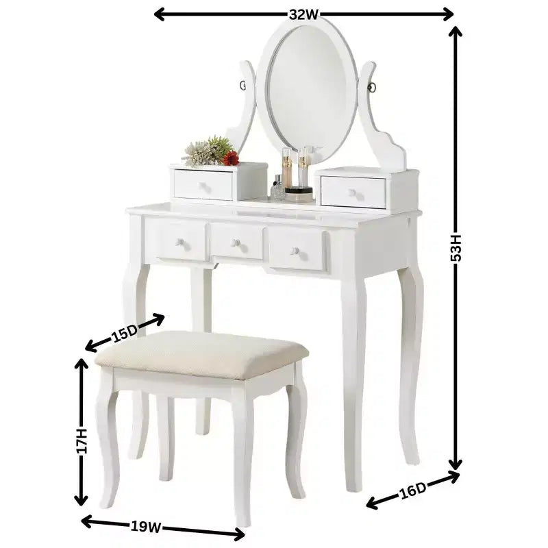 Ensemble table de toilette et chaise Ashley Wood, blanc