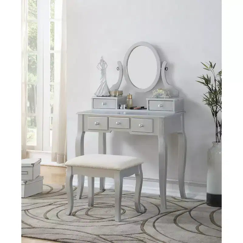 Ensemble table de toilette et chaise Ashley Wood, blanc
