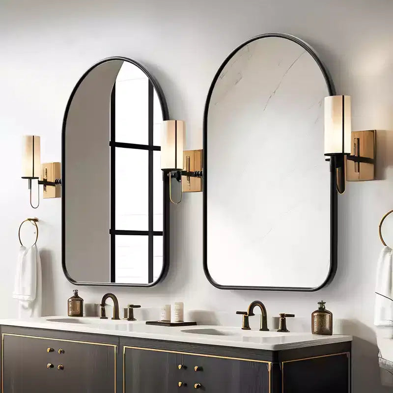 Miroir mural PexFix en fer, aux coins arrondis et à quincaillerie pivotante bicolore