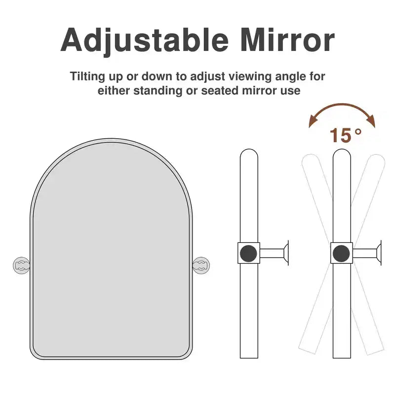 Miroir mural PexFix en fer, aux coins arrondis et à quincaillerie pivotante bicolore