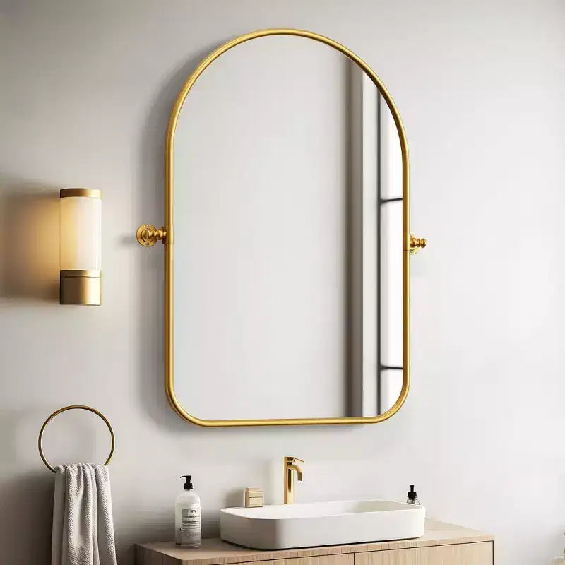 Miroir mural PexFix en fer, aux coins arrondis et à quincaillerie pivotante bicolore