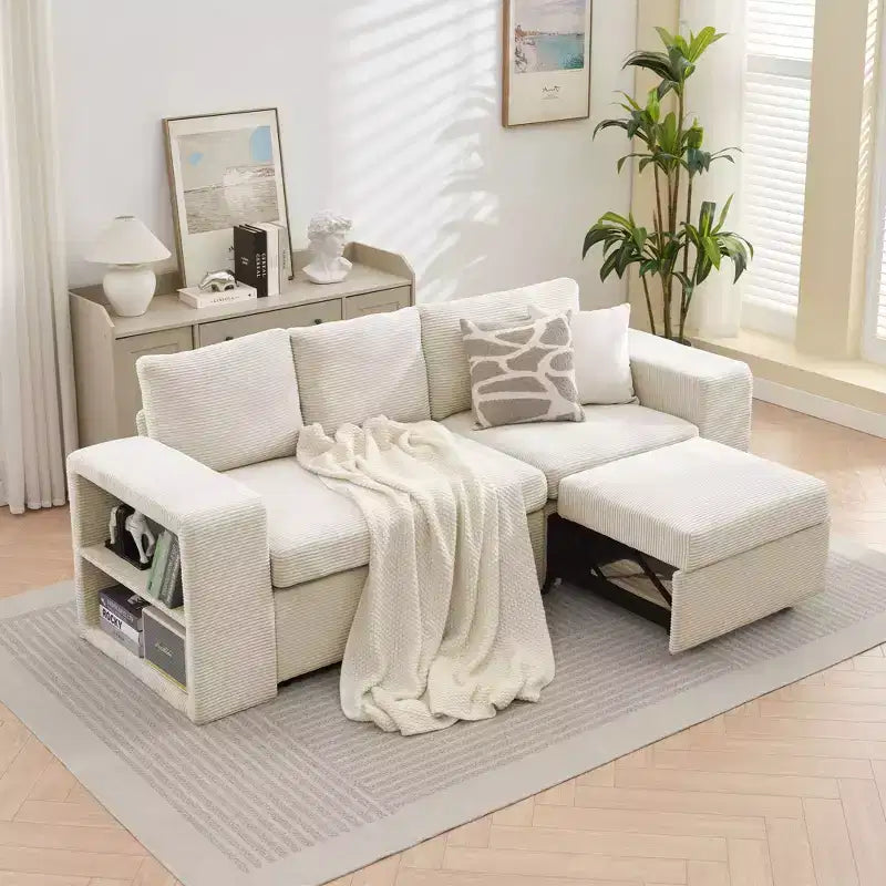 HYLEORY Canapé convertible en L avec lit gigogne, canapé-lit avec méridienne réversible pour salon, appartement, chambre, bureau